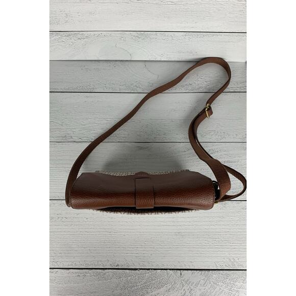 Fossil Women's Brown Leather Printed Fabric Crossbody Cute Shoulder Bag Purse - Picture 14 of 15